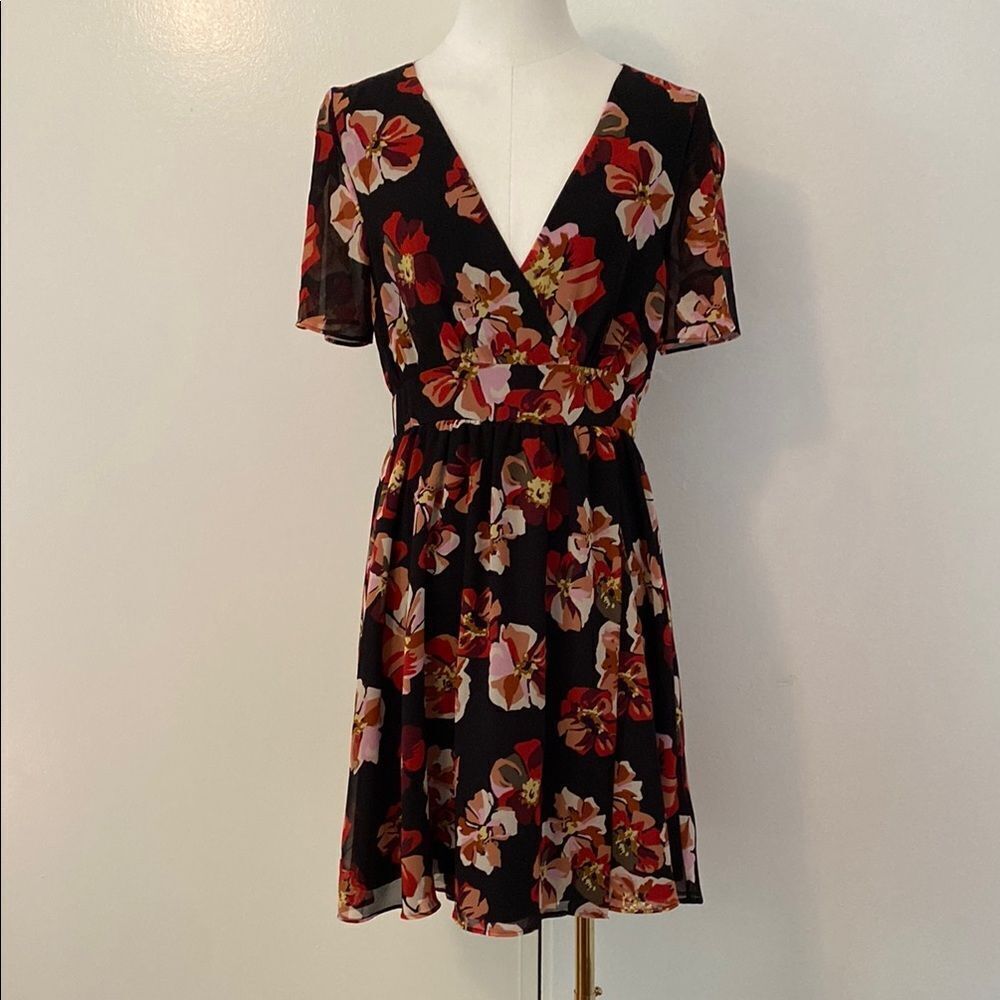 Madewell Black and Red Tulip-Sleeve Mini Dress in French Rose Size 0 - Picture 3 of 16